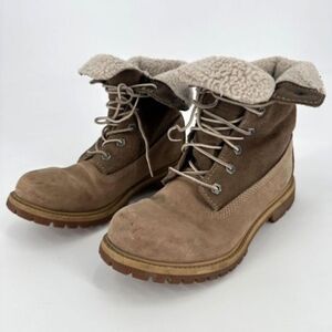 Timberland Women's Leather Waterproof Roll Fold-Over Teddy Fleece Boots Size 8